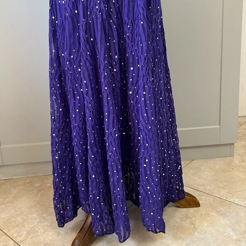 VTG Women's Med Maxi Skirt A-Line Crinkled Purple Two Tone Stretchy Gypsie Fairy